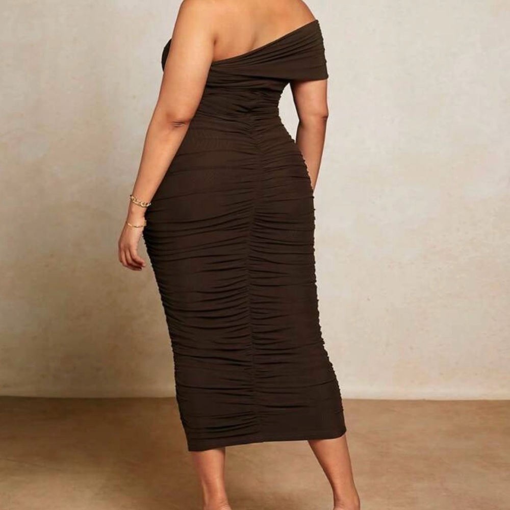 SHEIN BAE Off-Shoulder Brown Dress